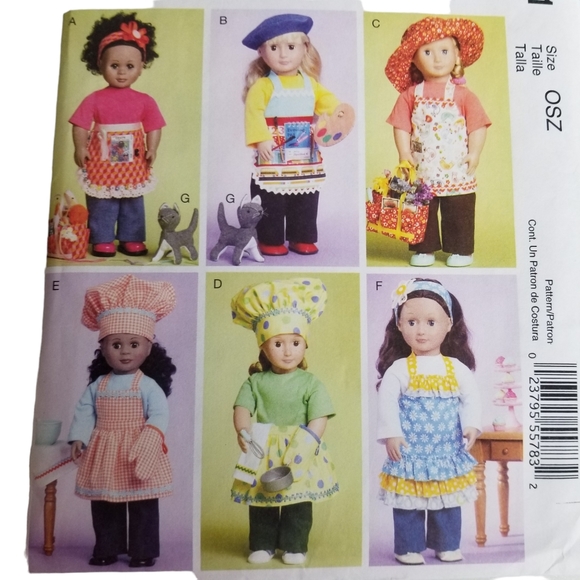 McCalls M6451 18" Doll Apron Pattern New - Picture 2 of 3